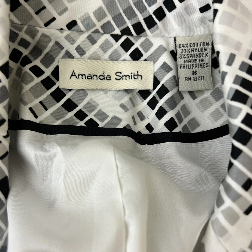 Amanda Smith Blazer 8 White Black Gray Geometric Square Jacket Lined Business